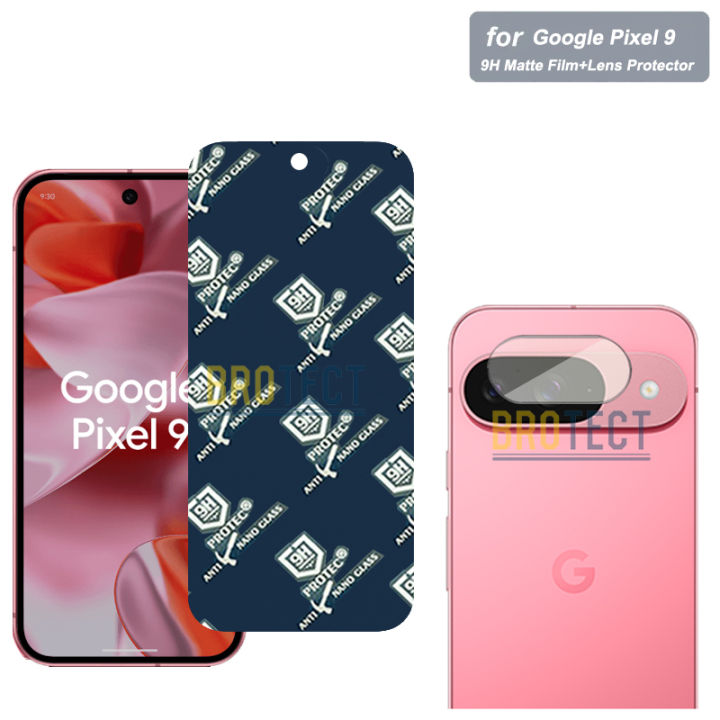 2 in 1 Google Pixel 9 Ceramic Matte Screen Protector NO BLACK EDGE BORDER + Back 9H Camera Glass Protector Lens Unbreakable For Pixel 9 - Matte Transparent
