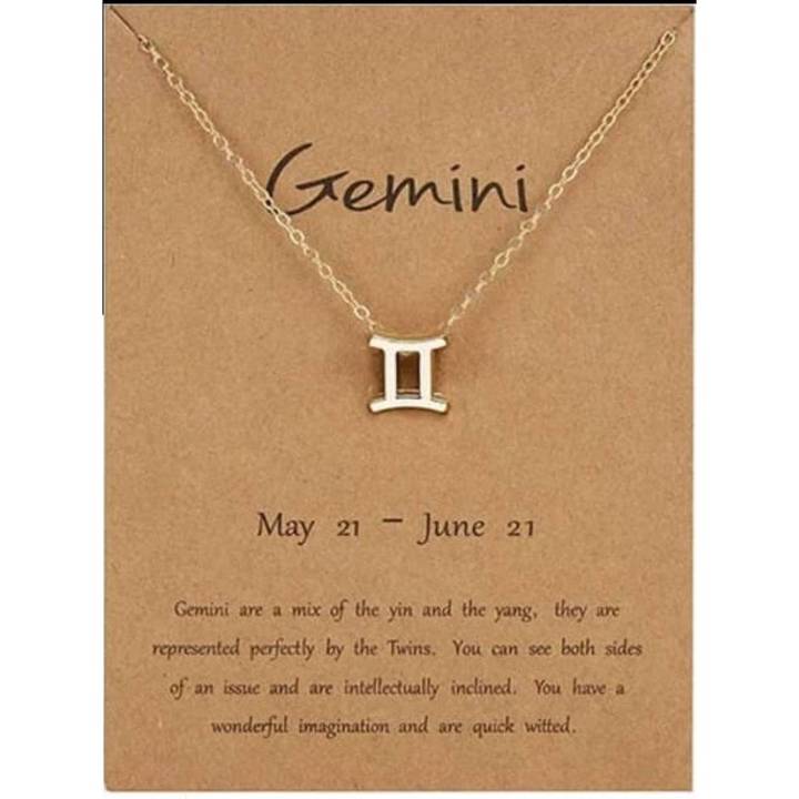 Gemini Female Elegant Star Zodiac Sign 12 Constellation Necklaces Pendant Charm Gold Chain Choker Necklaces for Women Jewelry Cardboard