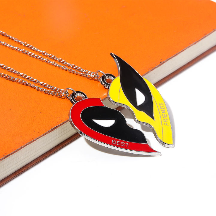 2pices/set Movie Deadpool Best Friends Necklace Wolverine Mask Half Love Heart Combination Pendant Choker For Friends Jewelry