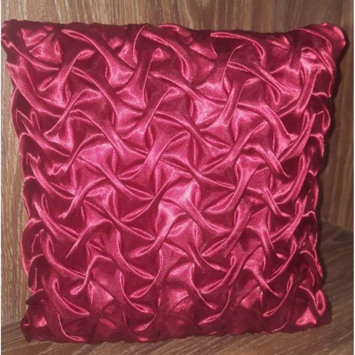 Cushion Cover, Silk Satin, Canadian Smocking, Geometric Pattern, Maroon Color