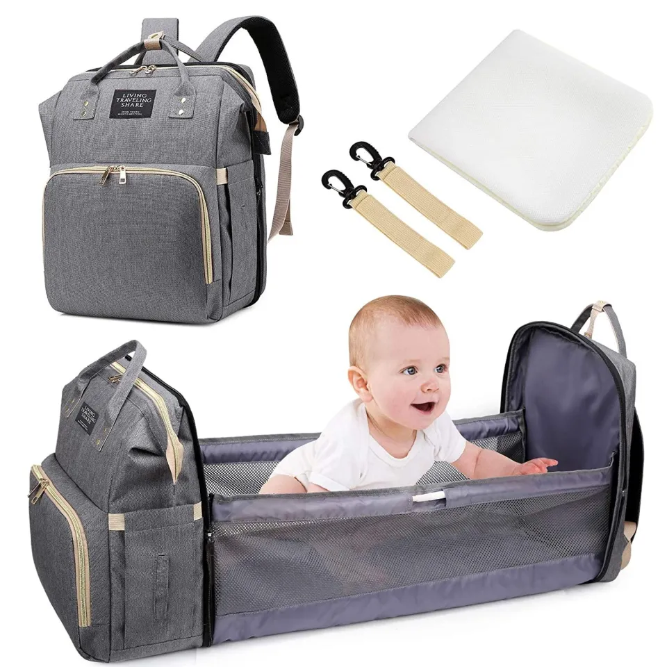 Baby Infant Nappy Changing Bag Portable Large Capacity Folding Crib Diaper Backpack Stroller Straps for Travel Multifunctional Purple Color Grey Color Daraz.pk