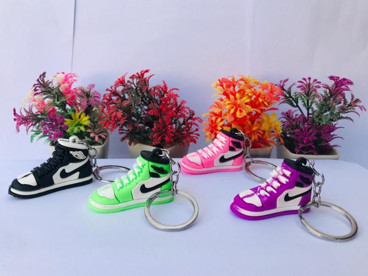 4Pcs Air Jordan Shoes Sneakers Keychain (PACK of 4) - (Black/Purple/Pink/Green) PVC Keychains- AirKick Mini Keychain: Sneaker - Inspired Style for Your Everyday Keys (PACK of 04)