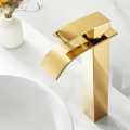 Luxury Waterfall Square Faucet - Mixer GOLD 12 inch for Bathroom in Brass with sleek water flow in Basin and Sink. 