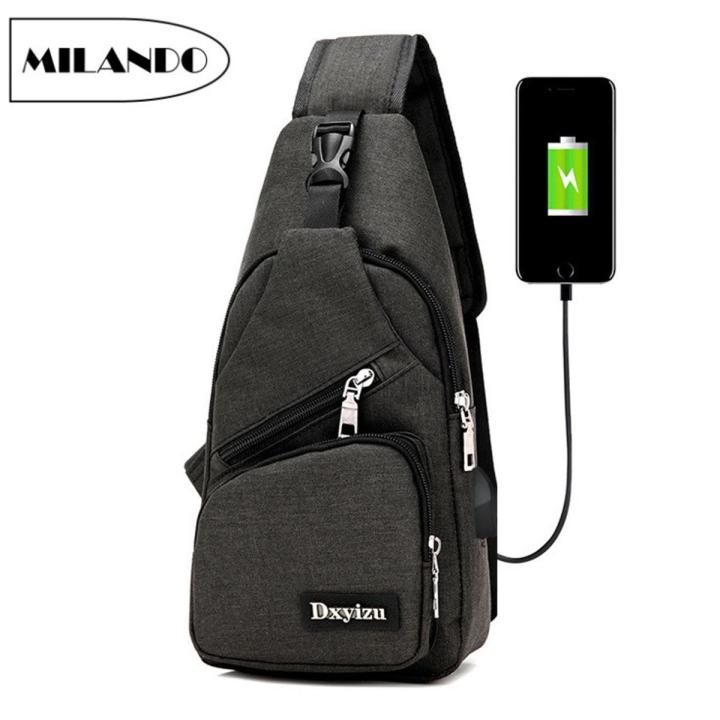 MILANDO Men Crossbody Shoulder Sling Bag With USB Port Beg Silang lelaki Beg sandang Lelaki (Type 7)