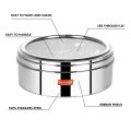 LARGE 7 Partitions Spices Container Kitchen Box with Glass Lid Stainless Steel. 