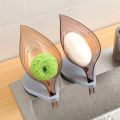 Leaf Shape Self Draining Leafology Decorative Soap Holder Self Adhesive Soap Dish Soap Case Drainage Soap Base for Shower Bathroom Kitchen Plastic Self Draining Soap Saver for Bathroom, Bar Soap Tray Kitchen Sponge Holder. 