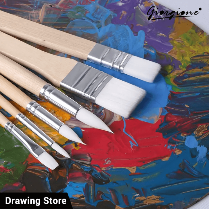 Giorgione Log Nylon Hair Paint Brushes Set For Watercolor And Oil Painting 6 Pcs
