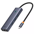 Baseus UltraJoy Series 6-Port HUB Docking Station Space Grey（Type-C to HDMI4K@30Hz*1+USB 3.0*3+PD*1+RJ45*1 - Baseus Hub - Type c to hdmi | BAseus Type c to hdmi + pd  + LAN + USB + SD Card | BAseus Type C hub | Baseus  6in1 Hub | Baseus | baseus hub |. 