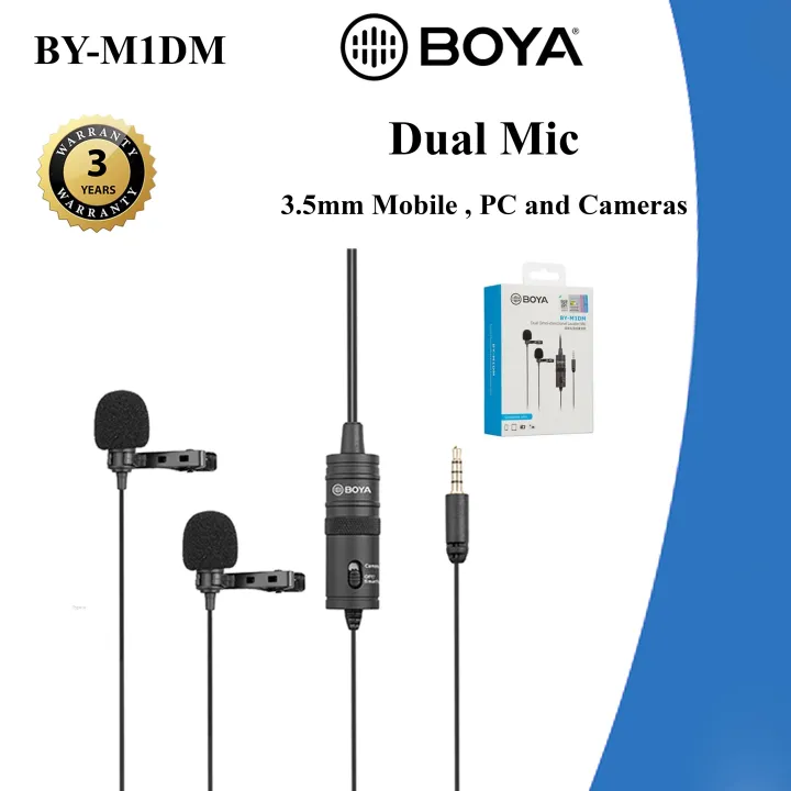 3%20Years%20Warranty%20-%20BOYA%20BY%20M1%20DM%20Dual%20Lavaliere%20Microphone%20For%20Camera%20DSLR%20Andriod%20Mobile%20M1DM%20-%20Image%202