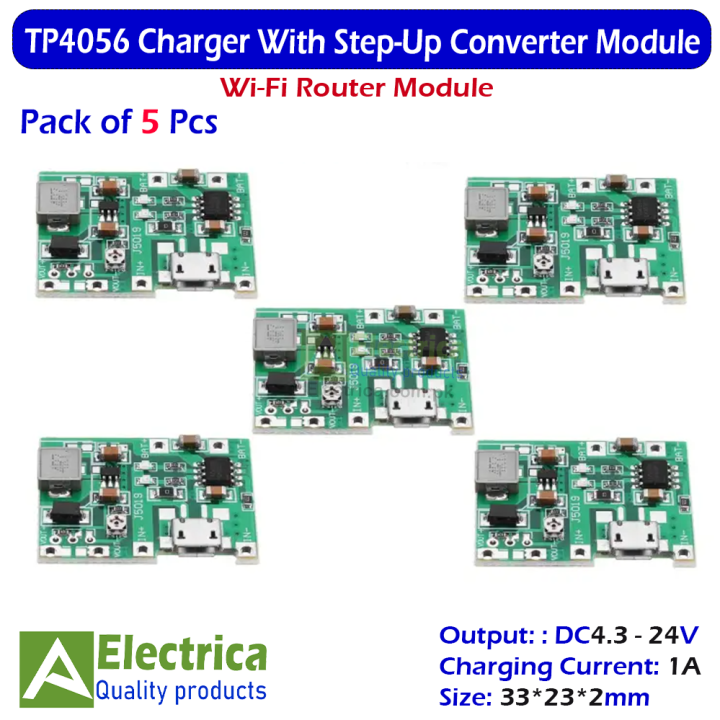 5 pcs Micro USB Type Lithium Li-ion 18650 3.7V 4.2V Battery Charger Board DC-DC Step Up Boost Module TP4056 DIY Kit Parts for Wi-Fi Router by Electrica