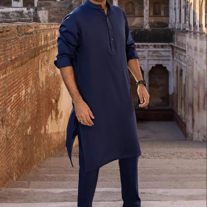 Pure NAVY BLUE Suit Of Washing Wear Unstitched Fabric For Men (shalwarkameez)