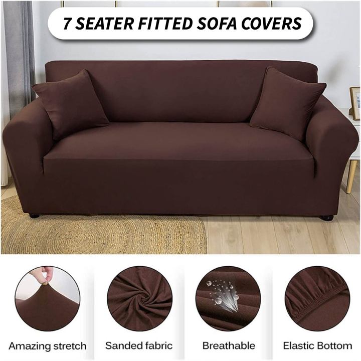 Stretchable Fitted Sofa Cover Set for 5 & 7 Seater – Elastic Jersey Fabric Couch Slipcovers for All Sofa Types – Soft & Comfortable Sofa Protector