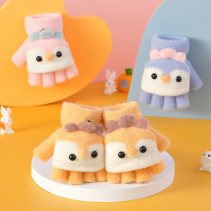 Tenderneyy Knitted Fingerless Gloves for Girls Cartoon Rabbit Ears Baby Mittens Warm Children Winter Half Finger Gloves Baby Accessories