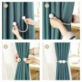 2pcs Curtain Tiebacks Draperies Pearl Magnetic Tiebacks Braided Straps Ball Buckles Punch Free Curtains Hold Clips Curtain Accessories. 