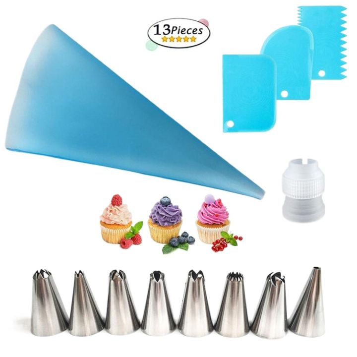 13-Piece Cake Decorating Supplies Tips Kits Stainless Steel Baking Supplies Icing Tips with Pastry Bags