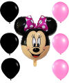 Mickey Mouse Head Foil Balloon & 6 Red Black Latex Balloons For Kids Birthday Party Decoration. 