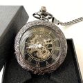 Retro Manual Mechanical Pocket Watch Mirror Hollow Flip Roman Type Black Mechanical Movement Pocket Watch, Ideal choice for Gifts. 