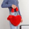 Lovely Furr Heart Fluffy Crossbody Plush Bags For Girls Fur Handle Shoulder Hand Bags For Womens. 
