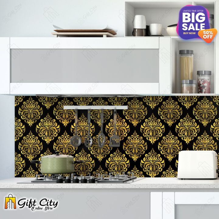 Gift City Presents Golden Foil Kitchen Tile Stickers Multiple Quantity - 12x12 cm Tiles Stickers for Bathroom Kitchen Stickers Wall Wallpaper Border Decoration