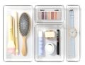 4 Pcs Clear Plastic Drawer Organizers Set, Bathroom and Vanity Drawer Trays, Plastic Lipstick Transparent Jewelry Storage Box Makeup Organizer Holder - Cosmetic Storage for Cosmetic Brush, Eyeliner, Nail Polish. 
