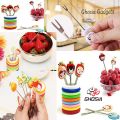 Cute Cartoon Fruit Fork and Ring Stand-Cartoon Shaped Stainless Steel Fruit Fork Set for Kids with Ring Stand. 