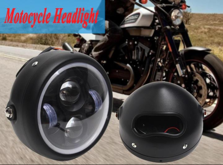Motorcycle Cafe Racer COB LED Projector Angel Eye Headlights Lamp - White