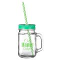 Premier Home - Square Happy Days Jar Mug - 450ml Glass. 
