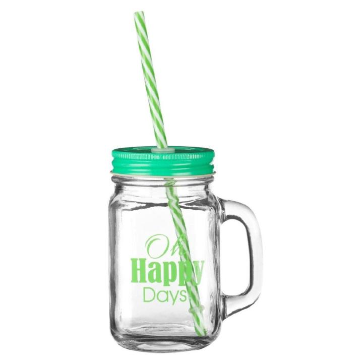 Premier Home - Square Happy Days Jar Mug - 450ml Glass