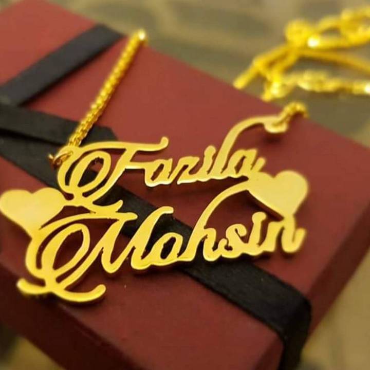 Stylish Name Between Two Hearts, Personalized/Customized Design Name, Pendant Necklace - Name Necklace - Gift Item - Name Locket for Women/Men
