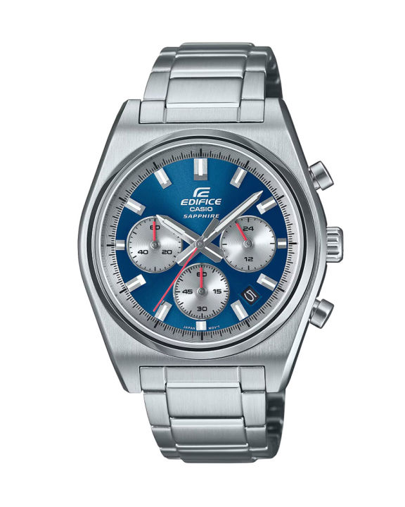Casio Edifice Mens Silver Stainless Steel Case Round Analog Date Chronograph Multi-Function Silver Stainless Steel Bracelet Watch-EFB-730D-2AVUDF
