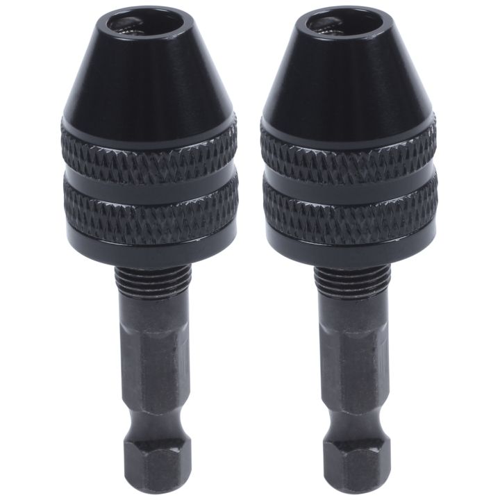 JOUYI 2X 0.3-3.6mm Keyless Drill Chuck Screwdriver Impact Driver Adaptor 1/4inch Drill Black