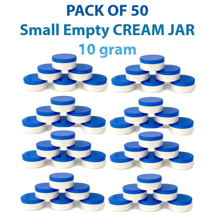 pack of 50 Empty Cosmetic Containers Cream Pot Jar Refillable plastic 10 gm