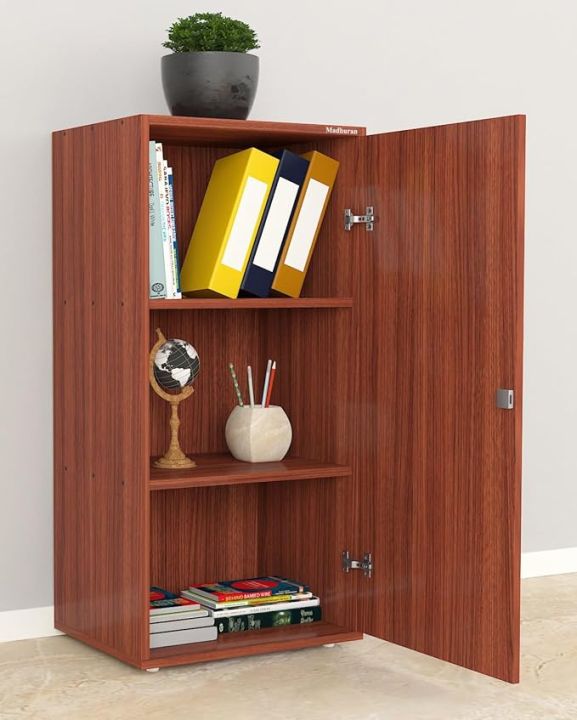 Wood Book Shelf Wooden Almirah Cupboard Organiser Walnut Engineered Wood Cupboard  (Finish Color - Walnut, Pre-assembled)