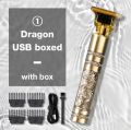 T9 Metal Golden Trimer - Vintage T9 Rechargable Electric Hair Clipper Cutting Machine - Professional Hair Barber Trimmer For Men -Cordless Usb Recharging - Hair Grooming Kit 0mm Gapped Clippers 4 Combs - Golden Color - Metal Body. 