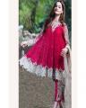 Red Chiffon Unstitched Embroidered Suit For Women - 3 Piece. 