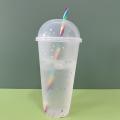 Straw Cup With Lid Color Change Coffee Cup Reusable Plastic Tumbler Drinks Mug Kitchen Dining Bar Drinkware. 