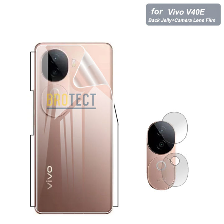 2 in 1 Vivo V40E Back Jelly Protector + Camera Lens Protector 9H Soft nano Unbreakable film & Vinyl soft skin sheet wrap lamination paper Edge to Edge Protector For V40 E - Transparent