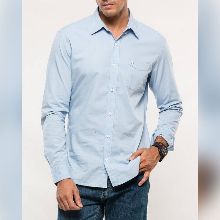 Light Blue Cotton Woven Shirt for Men