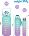 3-Piece Motivational Gradient Sports Water Bottle Set - Ideal for Fitness Enthusiasts, Indoor & Outdoor Activities - Leakproof with Time Marker, Flip Top Lid and Straw - Perfect for School Office and Gym. 