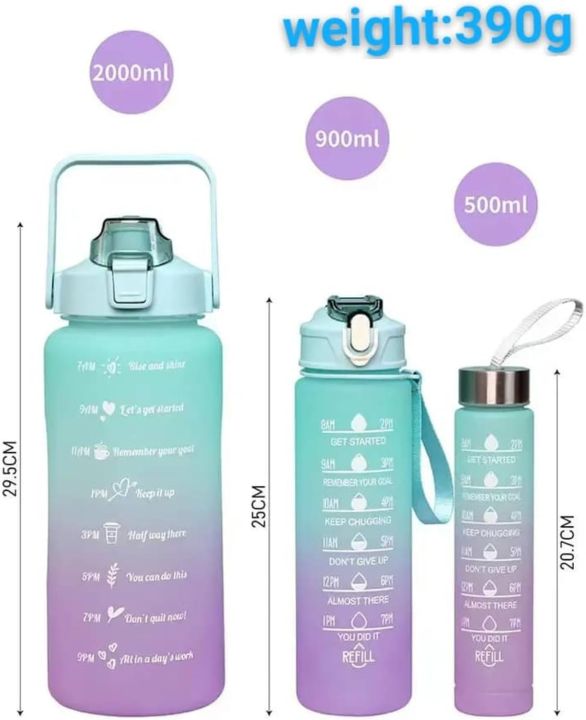 3-Piece Motivational Gradient Sports Water Bottle Set - Ideal for Fitness Enthusiasts, Indoor & Outdoor Activities - Leakproof with Time Marker, Flip Top Lid and Straw - Perfect for School Office and Gym