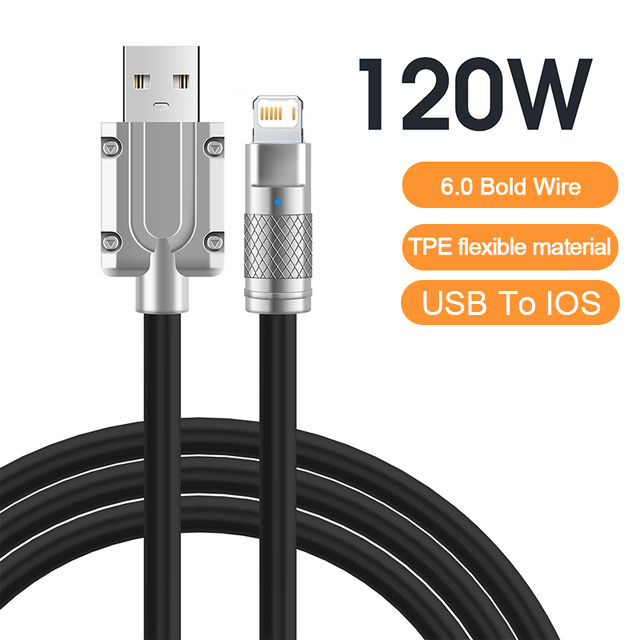 Original 120W Silica USB Cable for iPhone Series - Fast Charging Cable in Black & White