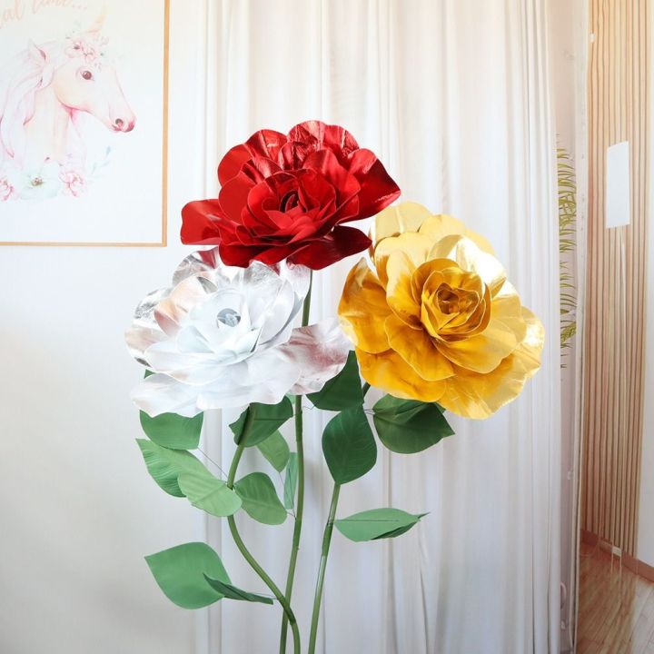 Rose Prop New 30/40/50cm Giant Rose Flower Head fashion Shiny Fake Foam Rose ...