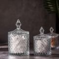 European-style yellow crystal glass storage jar, square sugar jar, diamond candy box, cotton swab box, cosmetic cotton jar, home decoration. 