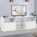 TV LCD LED Media White TV Stand w/Lights Modern LED TV Stand w/Remote Control High Gloss Media Console for 60 Inch TV Entertainment Center with 3 Layers, 2 Doors and Open Shelf. 