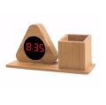 Techmanistan Wooden Digital Triangular Shape Desk Clock With Pen Holder, Alarm Clock with Stationery Holder, LED Wooden Alarm Clock, Desktop Clock, Stationery Holder, Pen Holder. 