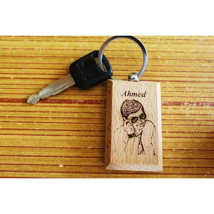 Customized Laser Engraved Name and Photo Wooden keychain for Gift with Box
