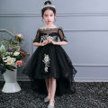 Kids Black girls embroider flowers tail children frock dress for eid/party/birthday/wedding/event 140 9-10yrs. 