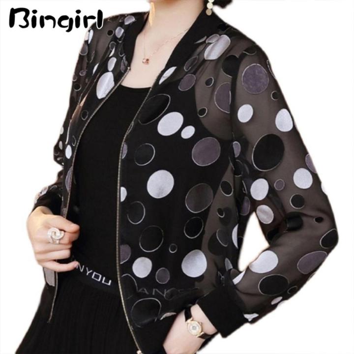 Bingirl Women Coat Patchwork Round Neck Long Sleeve Zipper Jackets Fashion Printed Sun Protection Clothes