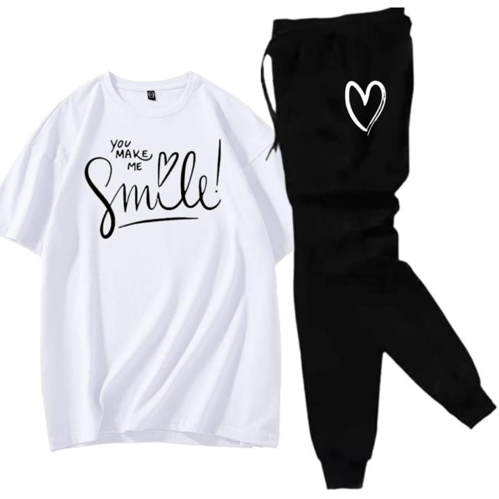 Red Stylish Printed Tracksuit For Girls & Womens - Soft & Comfortable Fabric T Shirt & Trouser Printed Tracksuit