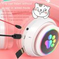 Cat Ear Headphone STN 28 Bluetooth 5.0 Stereo Headset Audio Device Noise Canceling and Microphone Support TF Card Dual Connection with RGB Flashing Light. 
